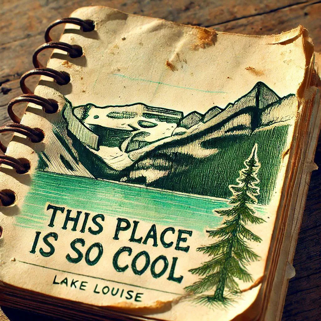 A drawing of lake Louise in Normand's personal notebook